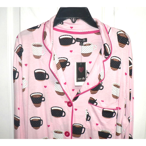 Cozy Zoe by Pj Salvage Womens Coffee Cups Printed Pajama Top in Pink Medium $30 - Picture 3 of 4